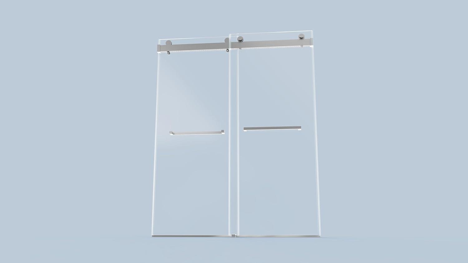 Brushed Nickel Frameless Double Sliding Shower Door with Soft-Close Feature