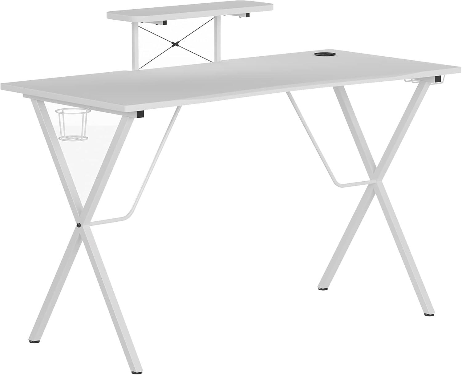 Flash Furniture White Gaming Desk with Cup Holder, Headphone Hook, and Monitor/Smartphone Stand