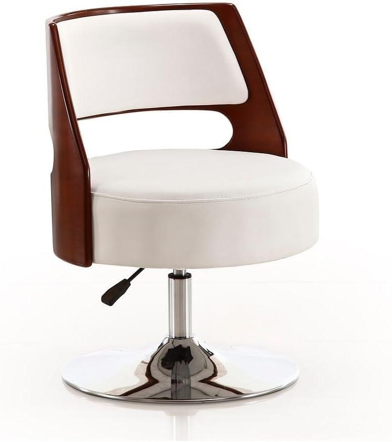 Salon Chic White Faux Leather Swivel Accent Chair with Metal Base