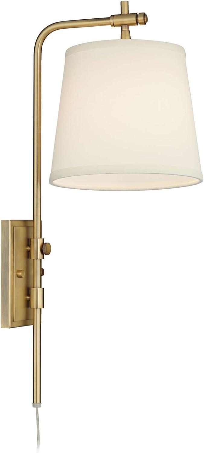 Barnes and Ivy Seline Modern Wall Lamp with Dimmer Warm Gold Metal Plug-in 7" Light Fixture Adjustable Off White Shade for Bedroom Living Room House