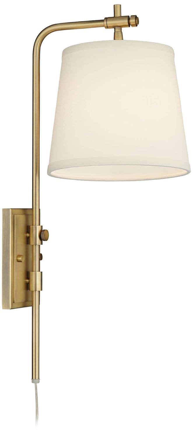 Barnes and Ivy Seline Modern Wall Lamp with Dimmer Warm Gold Metal Plug-in 7" Light Fixture Adjustable Off White Shade for Bedroom Living Room House