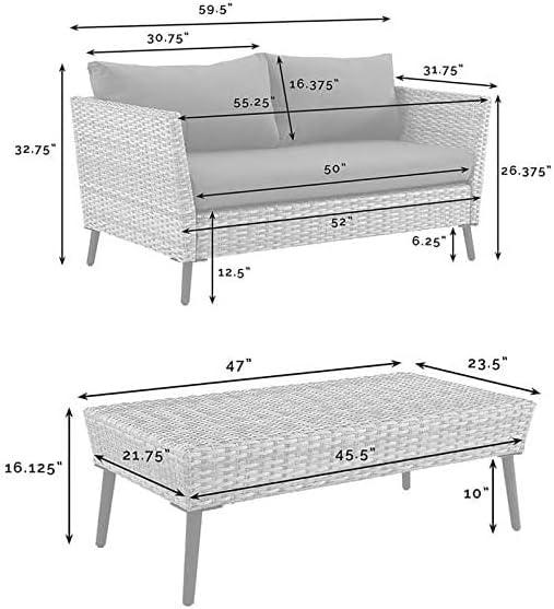 2pc Richland Outdoor Patio Loveseat and Coffee Table Set - Gray - Crosley