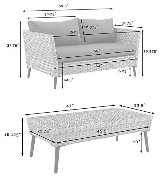 2pc Richland Outdoor Patio Loveseat and Coffee Table Set - Gray - Crosley