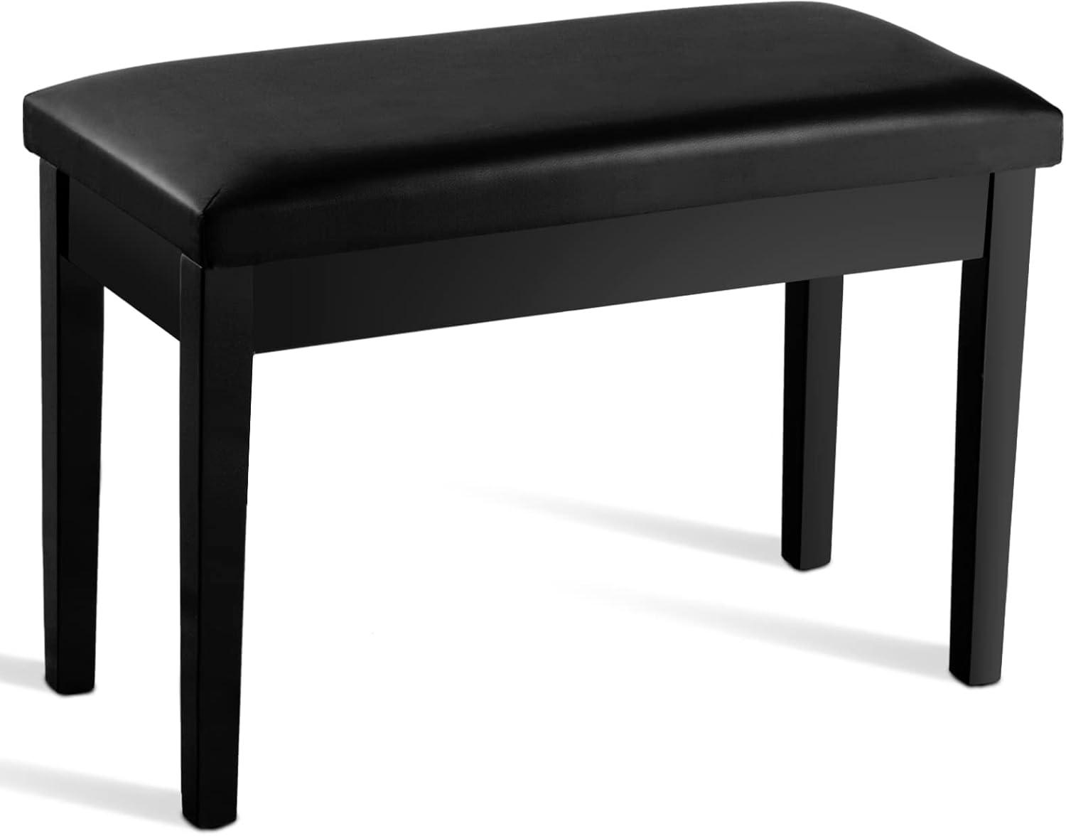 Tangkula PU Leather Piano Bench Solid Wood Padded Double Duet Keyboard Seat w/ Storage Box Black