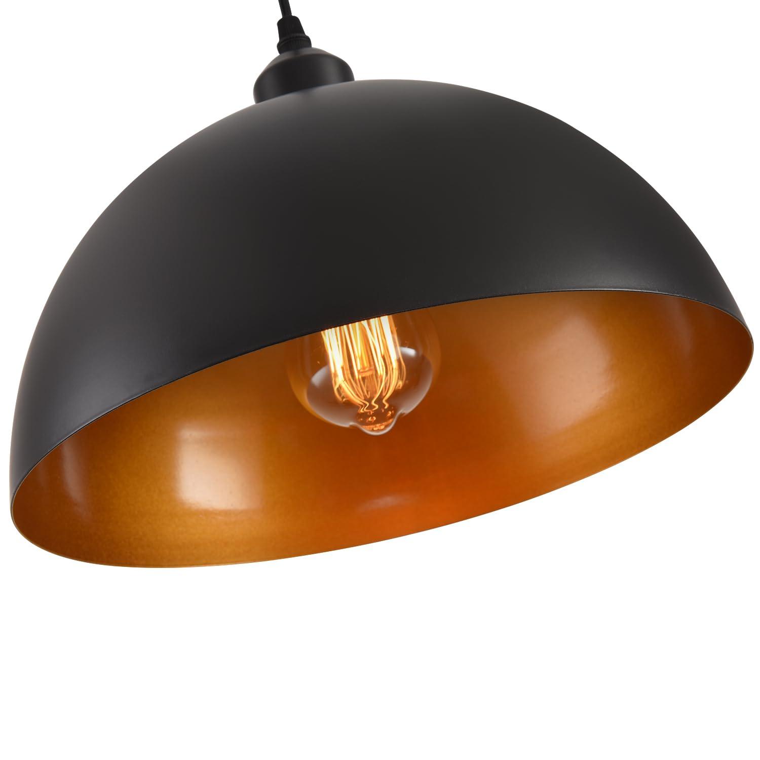 2-Pack Black Pendant Lights, 11.81'' Modern Pendant Lights Kitchen Island, Dome Large Pendant Light for Dining Room Foyer Bedroom Entryway Hallway Light Fixtures