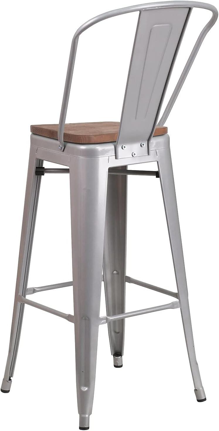 Flash Furniture 24" High Metal Counter Height Stool with Back and Wood Seat