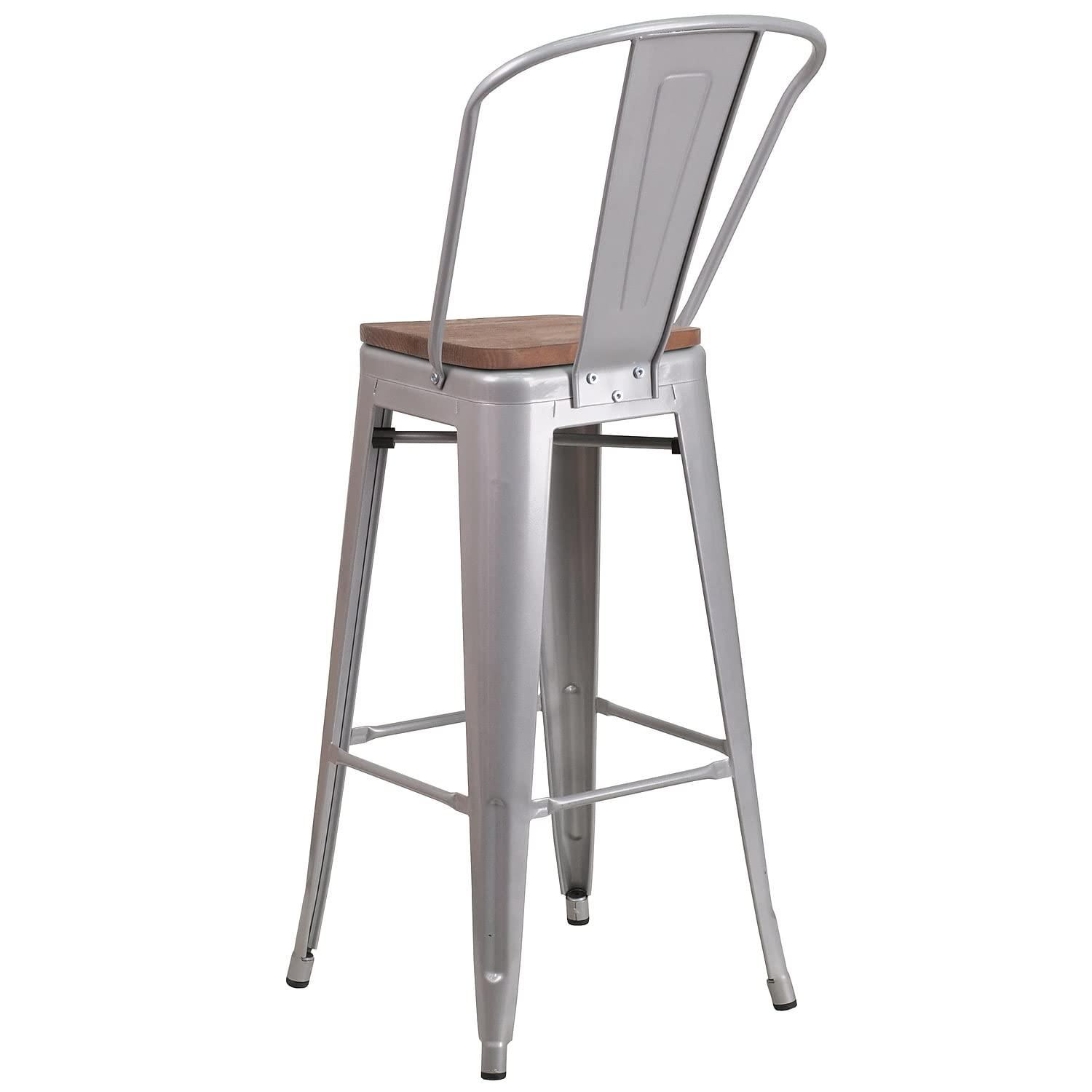 Flash Furniture 24" High Crystal Teal-Blue Metal Counter Height Stool with Back and Wood Seat