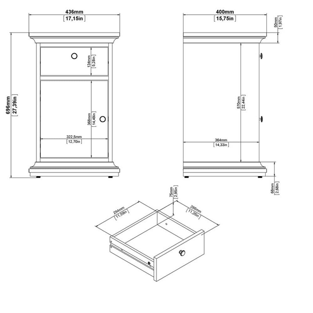 Tvilum Maison Park 1 Drawer, 1 Door Bedroom Nightstand for Adults, White