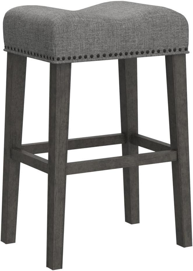 Weathered Charcoal Wood 29" Backless Saddle Bar Stools, Set of 2