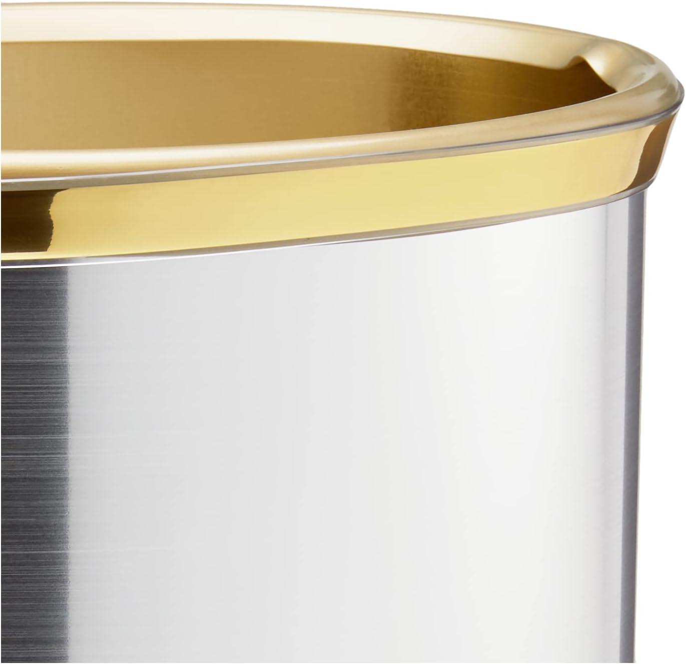 Brushed Chrome and Brass Oval Waste Basket