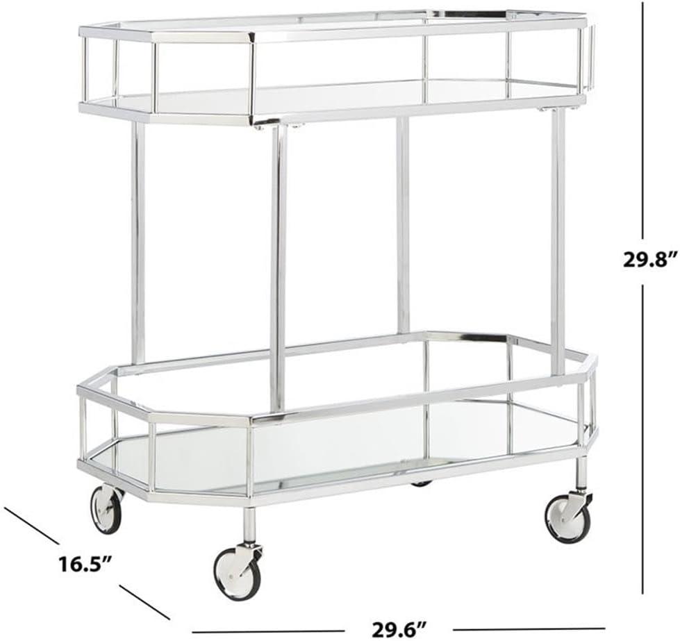 Silva 2 Tier Octagon Bar Cart - BCT8004B - Chrome/Mirror - Safavieh