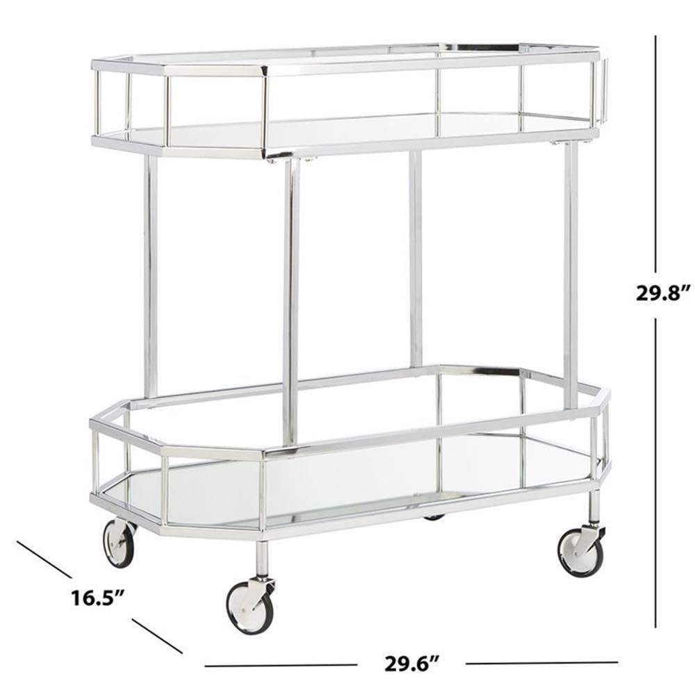 Silva 2 Tier Octagon Bar Cart - BCT8004B - Chrome/Mirror - Safavieh
