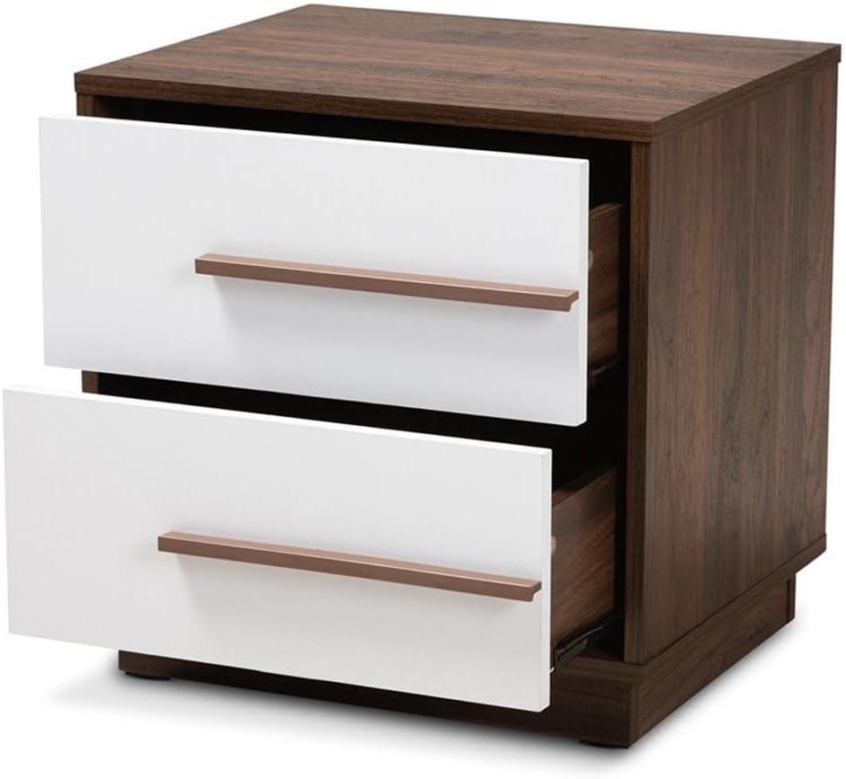 Baxton Studio Mette Walnut Finished Wood Nightstand White: Contemporary Bedside Table with Drawer, Meets ASTM Standards