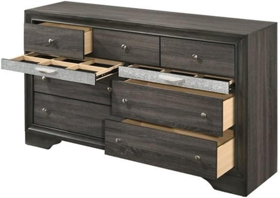 63" Naima Dresser Gray - Acme Furniture: 9-Drawer Storage, Jewelry Compartment, Felt Lined, Metal Glides