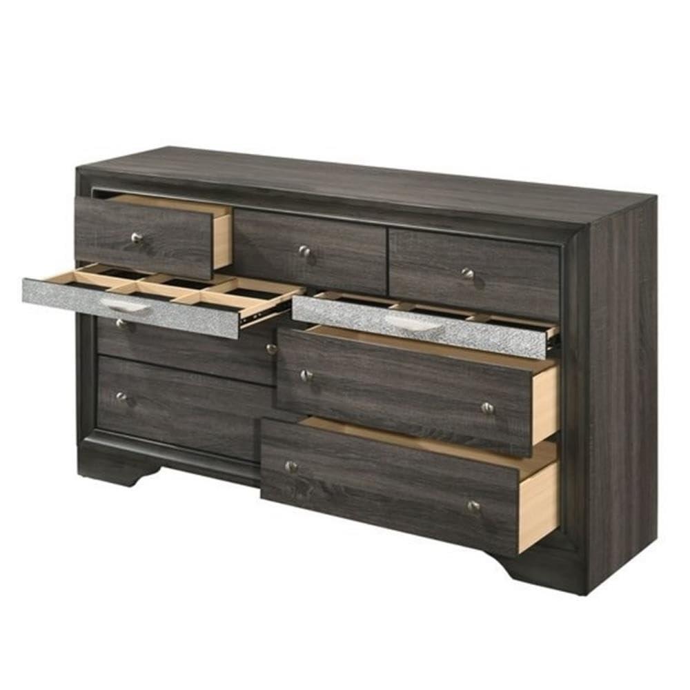 63" Naima Dresser Gray - Acme Furniture: 9-Drawer Storage, Jewelry Compartment, Felt Lined, Metal Glides