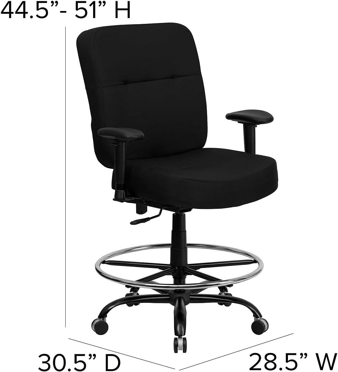 BizChair Big & Tall 400 lb. Rated Black LeatherSoft Ergonomic Drafting Chair with Adjustable Arms