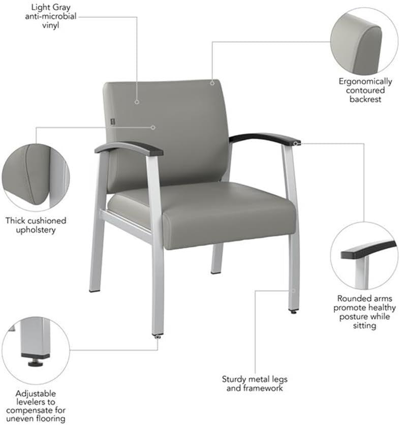 Bush Business Arrive Waiting Room Guest Chair with Arms in Light Gray Vinyl