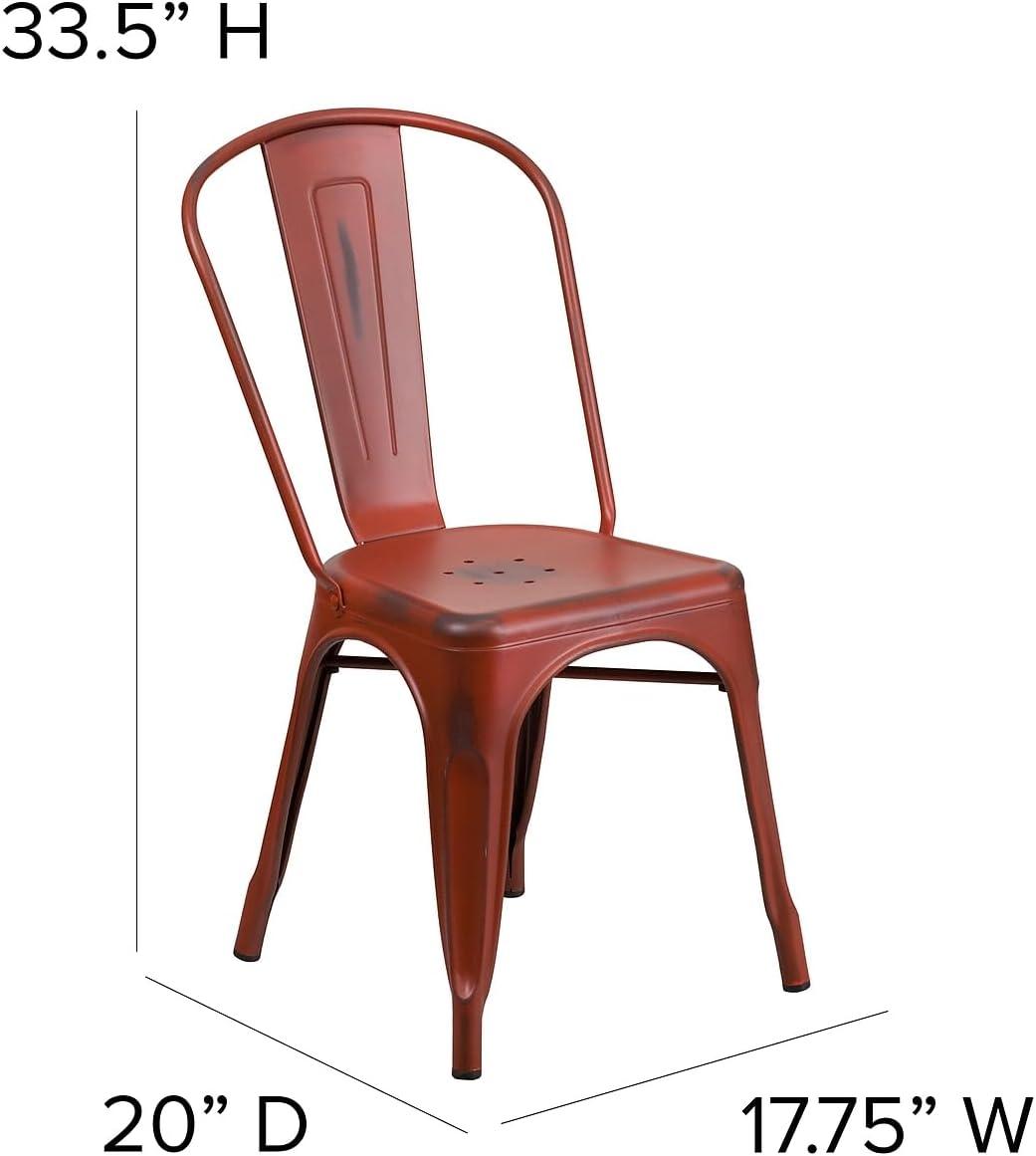Flash Furniture Commercial Grade Distressed Kelly Red Metal Indoor-Outdoor Stackable Chair