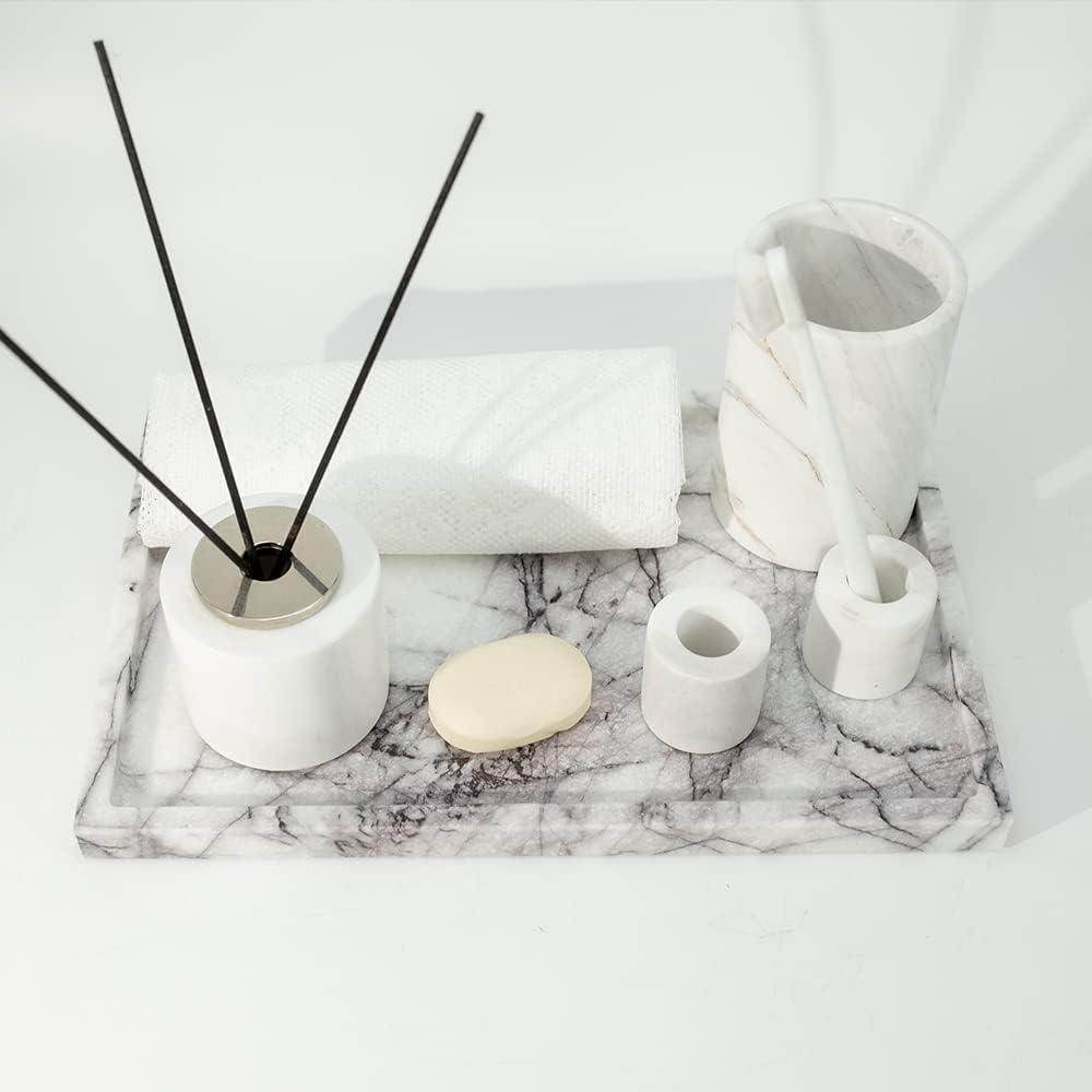 Real Luxurious Vanity Tray Natural Genuine Marble Storage Tray for Home Decor Stone Tray for Bathroom/Kitchen/Vanity/Dresser Non-Resin/Non-Ceramic(Lilac)