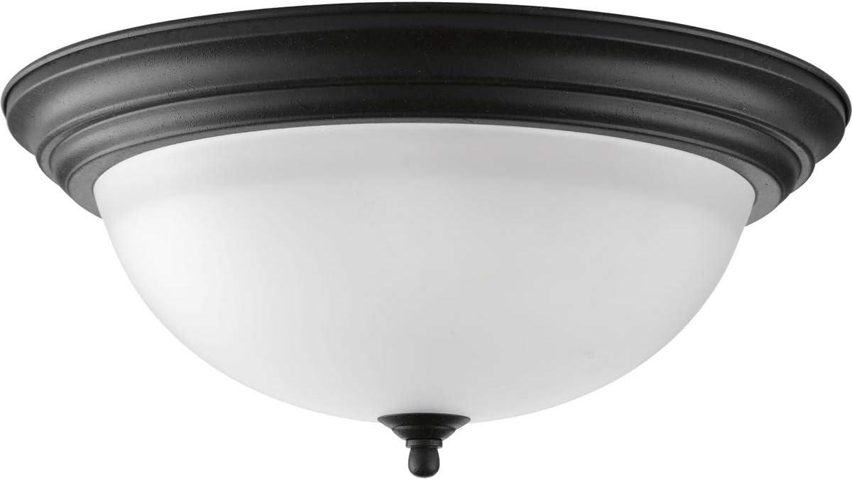 Progress Lighting Melon Collection 3-Light Flush Mount, Forged Black, Alabaster Glass Shade