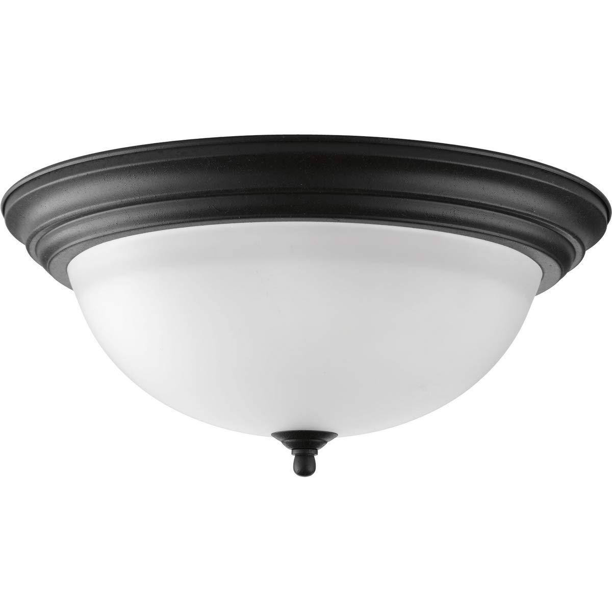 Progress Lighting Melon Collection 3-Light Flush Mount, Forged Black, Alabaster Glass Shade