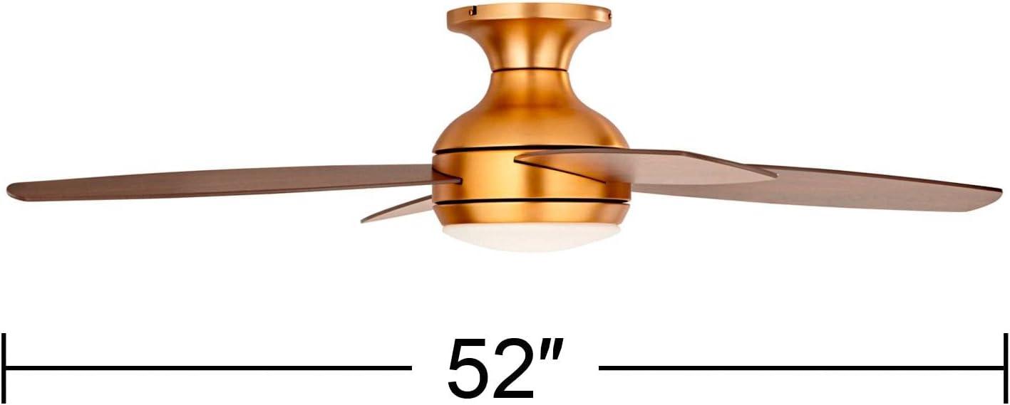 52" Casa Vieja Elite Modern Hugger Indoor Ceiling Fan with Light LED Remote Control Soft Brass Walnut Brown Opal Glass for Living Room Kitchen House