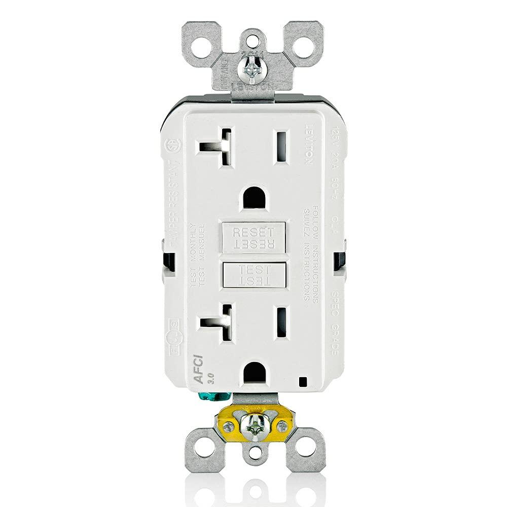Leviton AFCI Outlet, 20 Amp, Self Test, Tamper-Resistant with LED Indicator Light, Protection from Electrical Fires, AFTR2-W, White