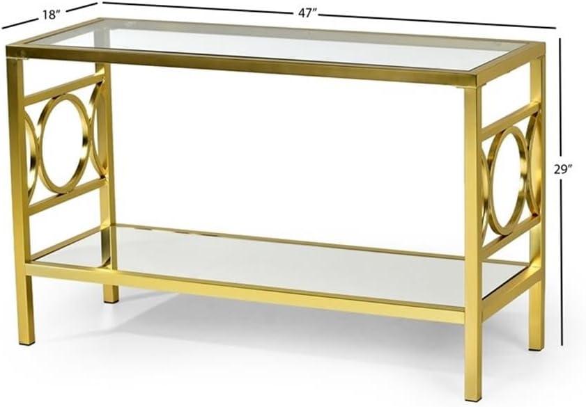 Olympia Sofa Table Glass Iron and Chrome - Steve Silver Co.: Mirrored Base, Circular Side Design, No Tools Assembly