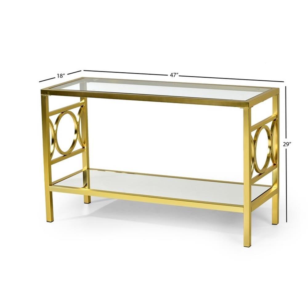 Olympia Sofa Table Glass Iron and Chrome - Steve Silver Co.: Mirrored Base, Circular Side Design, No Tools Assembly