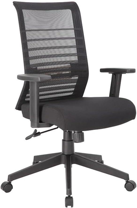 Linear Mesh Task Chair Black - Boss Office Products: Synchro-Tilt, Adjustable Arms, 275lbs Capacity