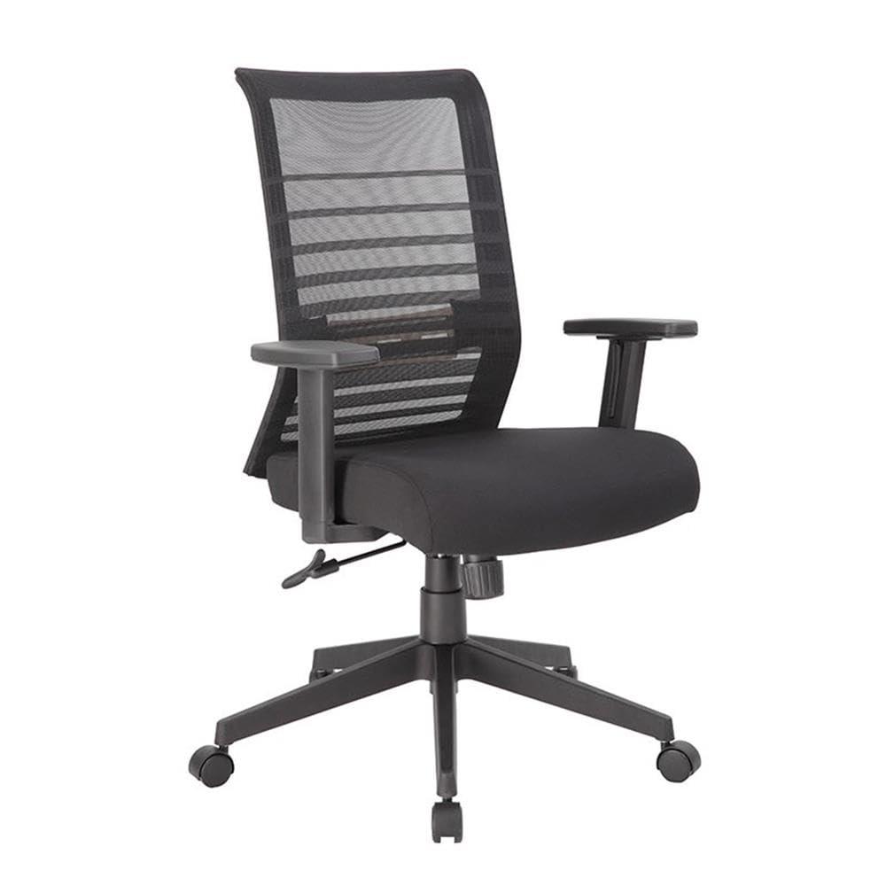 Linear Mesh Task Chair Black - Boss Office Products: Synchro-Tilt, Adjustable Arms, 275lbs Capacity