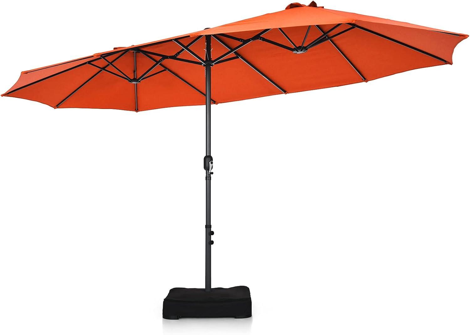 15 Ft Orange Double-Sided Patio Umbrella with Hand-Crank