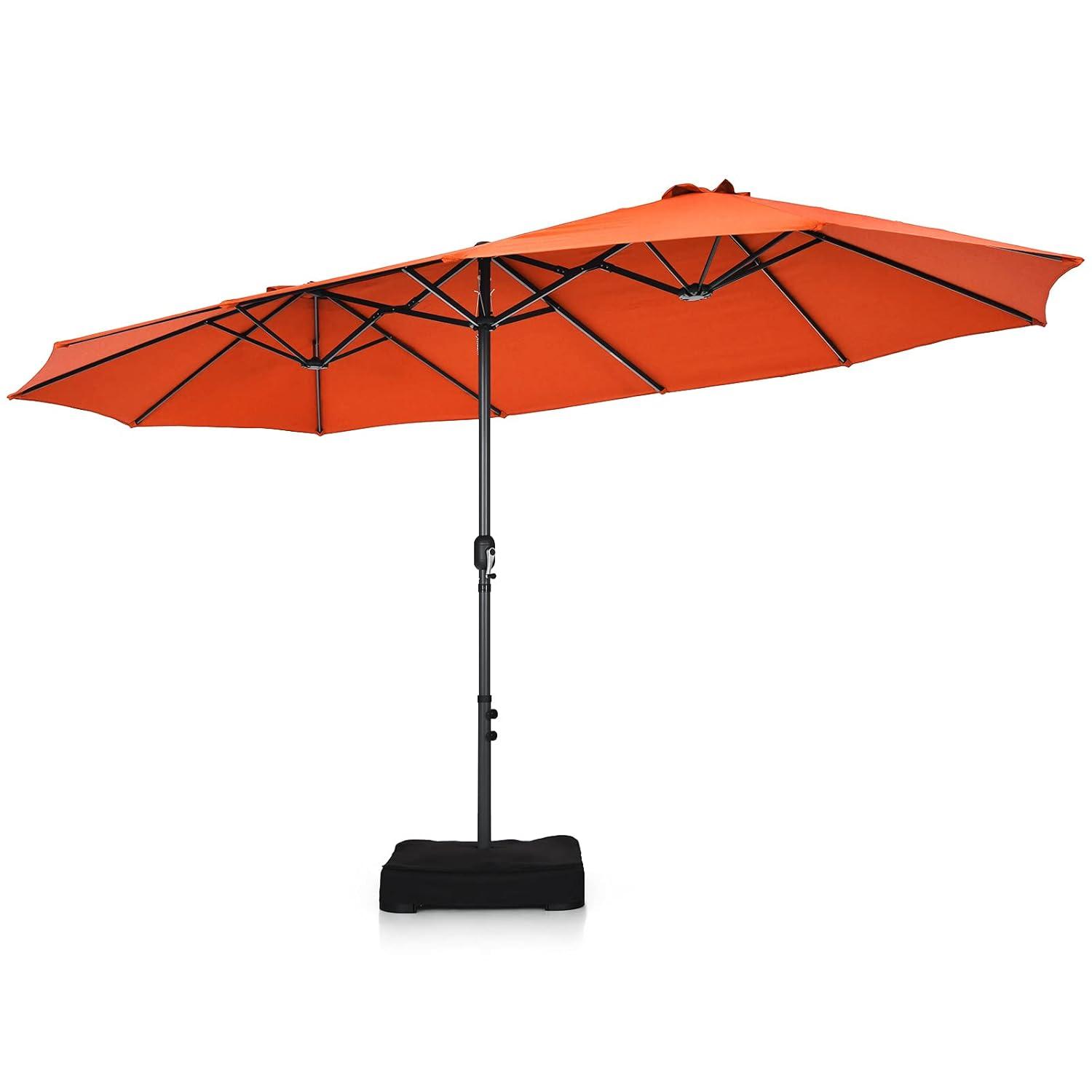 Tangkula 15Ft Double-Sided Patio Umbrella, Outdoor Extra Large Umbrella W/Hand-Crank System & Air Vents, Market Twin Umbrella W/ 12-Rib Sturdy Metal Frame for Poolside, Garden Backyard (Orange)