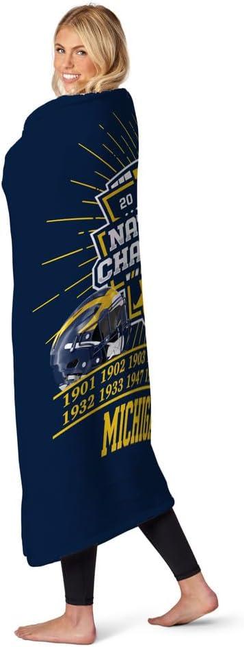 Michigan Wolverines 2023 National Champions Blue Silk Touch Throw Blanket