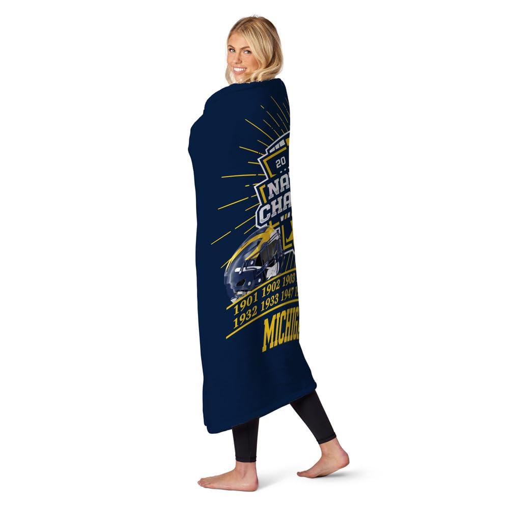 Michigan Wolverines 2023 National Champions Blue Silk Touch Throw Blanket