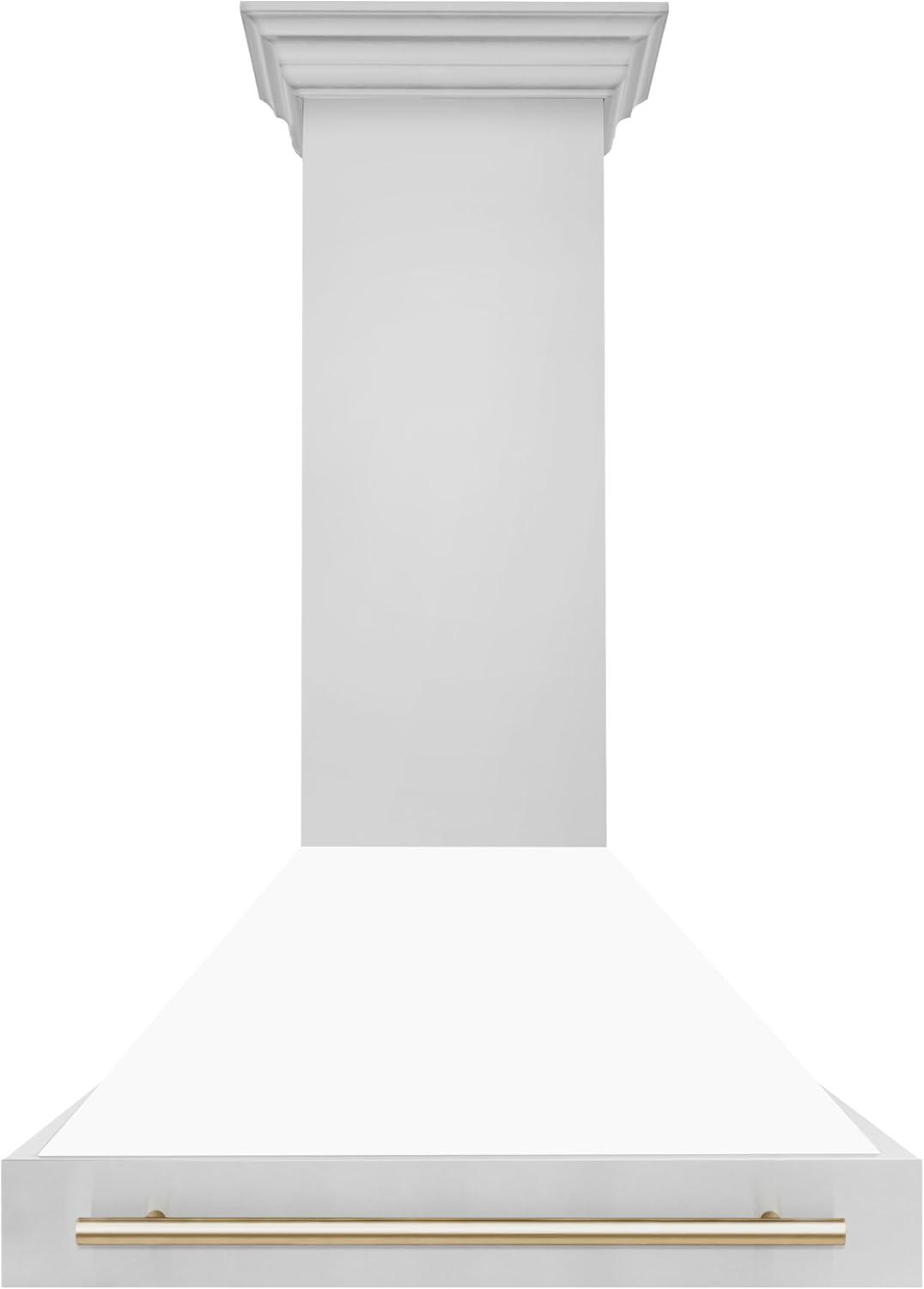 ZLINE Autograph Edition 36 in. Stainless Steel Range Hood W/ White Matte Shell & Champagne Bronze Handle