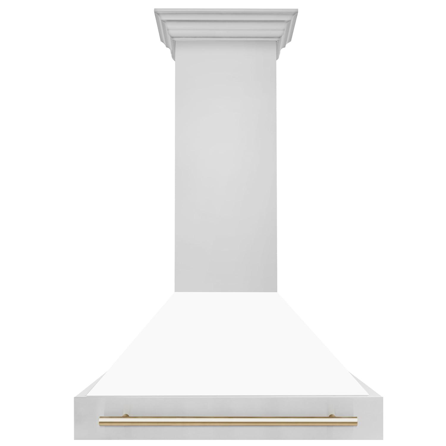 ZLINE Autograph Edition 36 in. Stainless Steel Range Hood W/ White Matte Shell & Champagne Bronze Handle