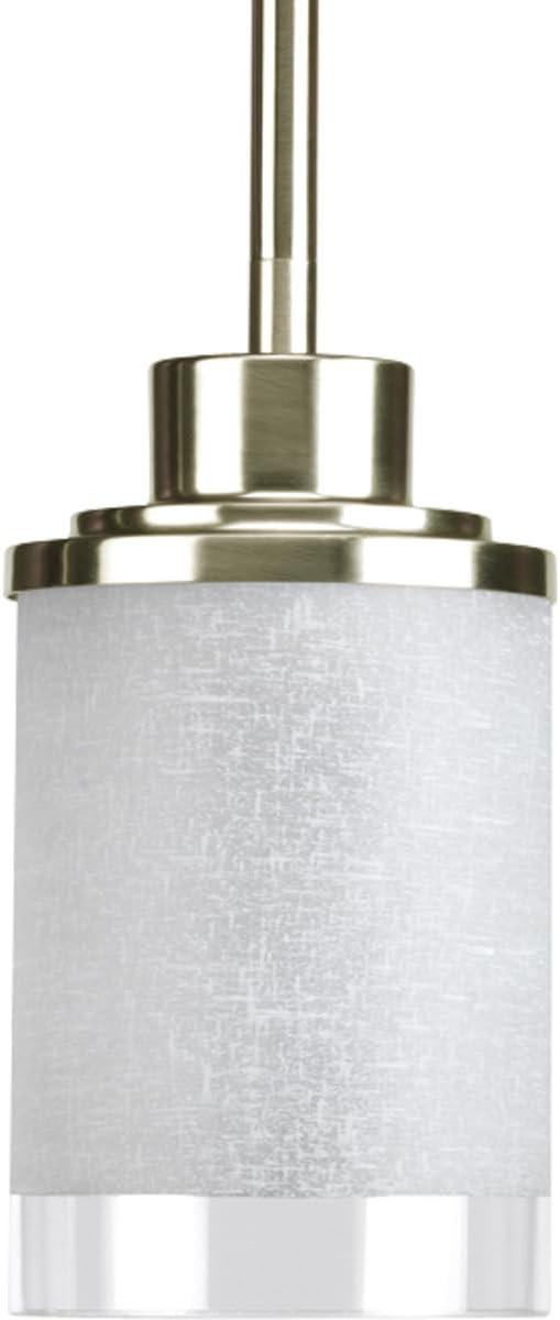 Progress Lighting Alexa 1-Light Mini-Pendant, Brushed Nickel, White Linen Glass Shade