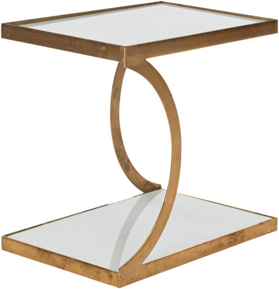 Elegant Gold and White Mirrored Metal Accent Table