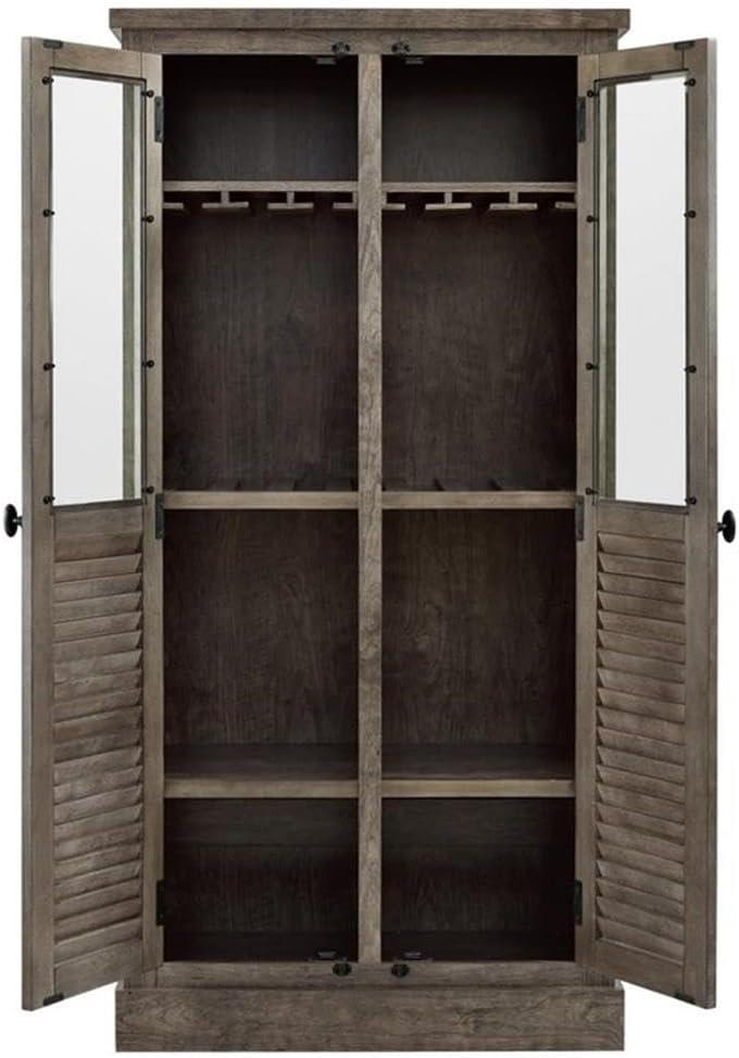 Rustic Gray 19th Century Beverage Cabinet with Glass Doors