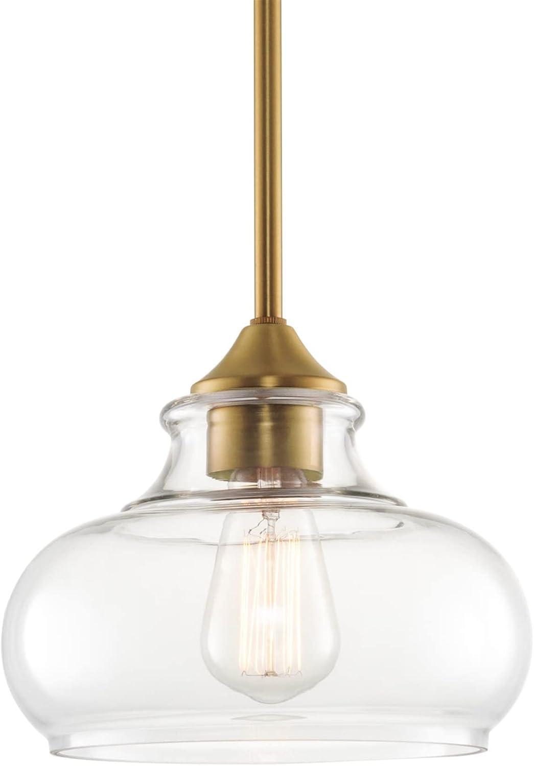 Harlow 9" Warm Brass Farmhouse Pendant with Clear Glass Shade