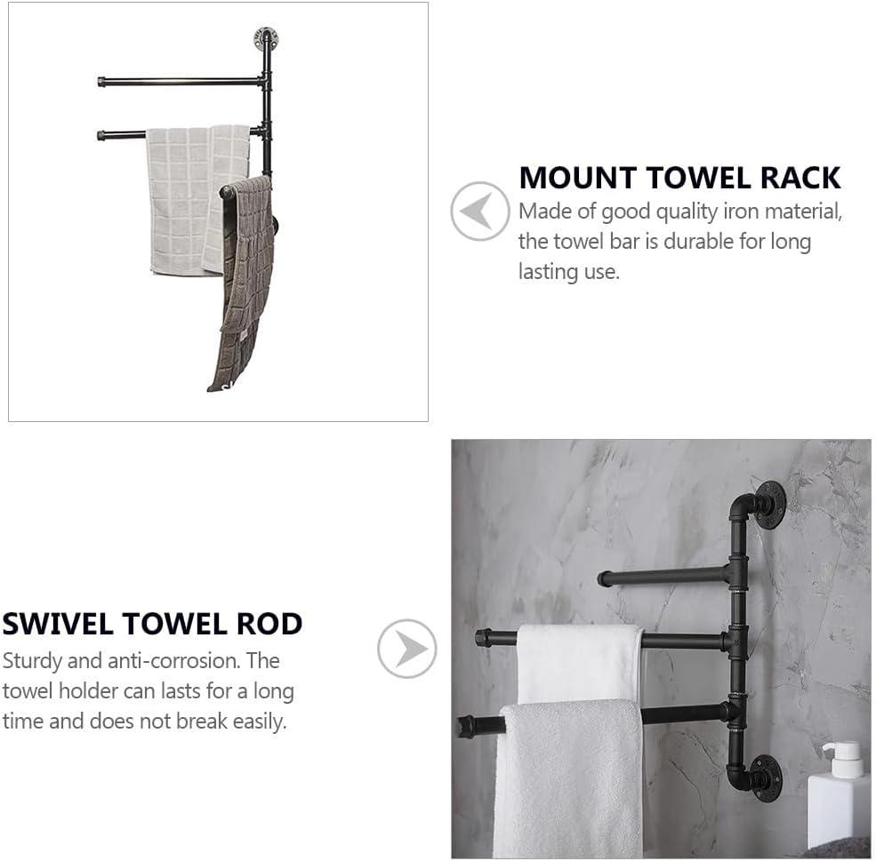 HEMOTON Industrial Pipe 3-Bar Towel Rack Heavy Duty Swivel Towel Rack for Bathroom