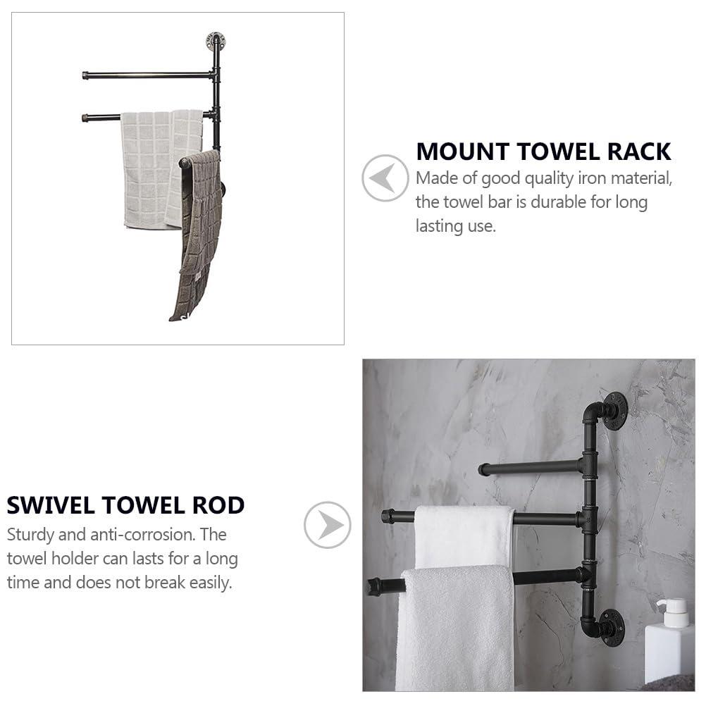 HEMOTON Industrial Pipe 3-Bar Towel Rack Heavy Duty Swivel Towel Rack for Bathroom