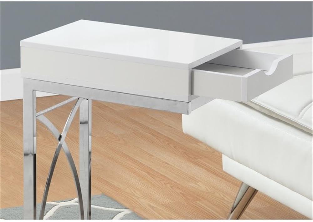 Accent Table, C-shaped, End, Side, Snack, Storage Drawer, Living Room, Bedroom, Metal, Glossy White