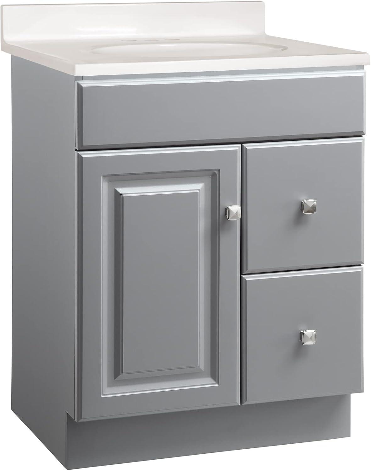 Design House 584698 Wyndham 1-Door 2-Drawer Bathroom Vanity with Cultured Marble 4 in. Centerset White on White Top, Unassembled, 25x19, Gray