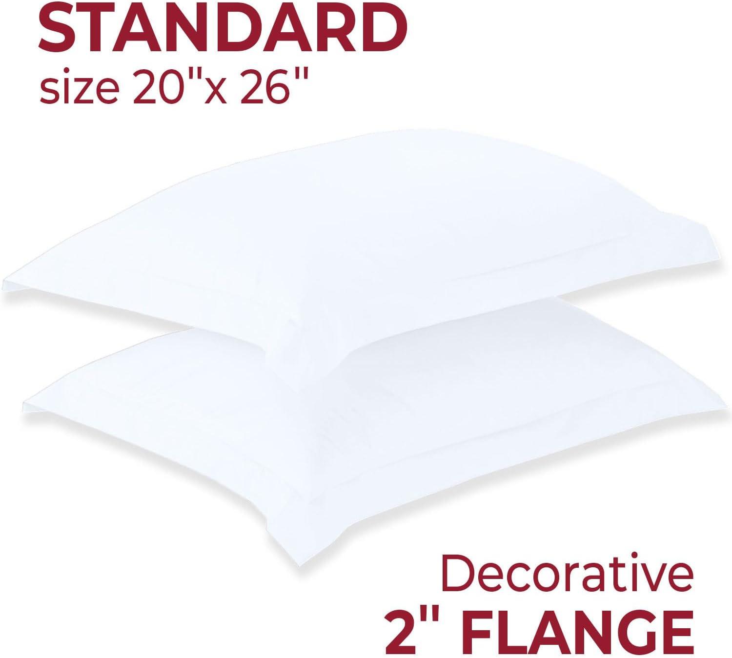 Vedanta Home Collection Standard Size Pillow Shams Standard 20''x 26'' Set of 2 White 600 Thread Count 100% Natural Cotton