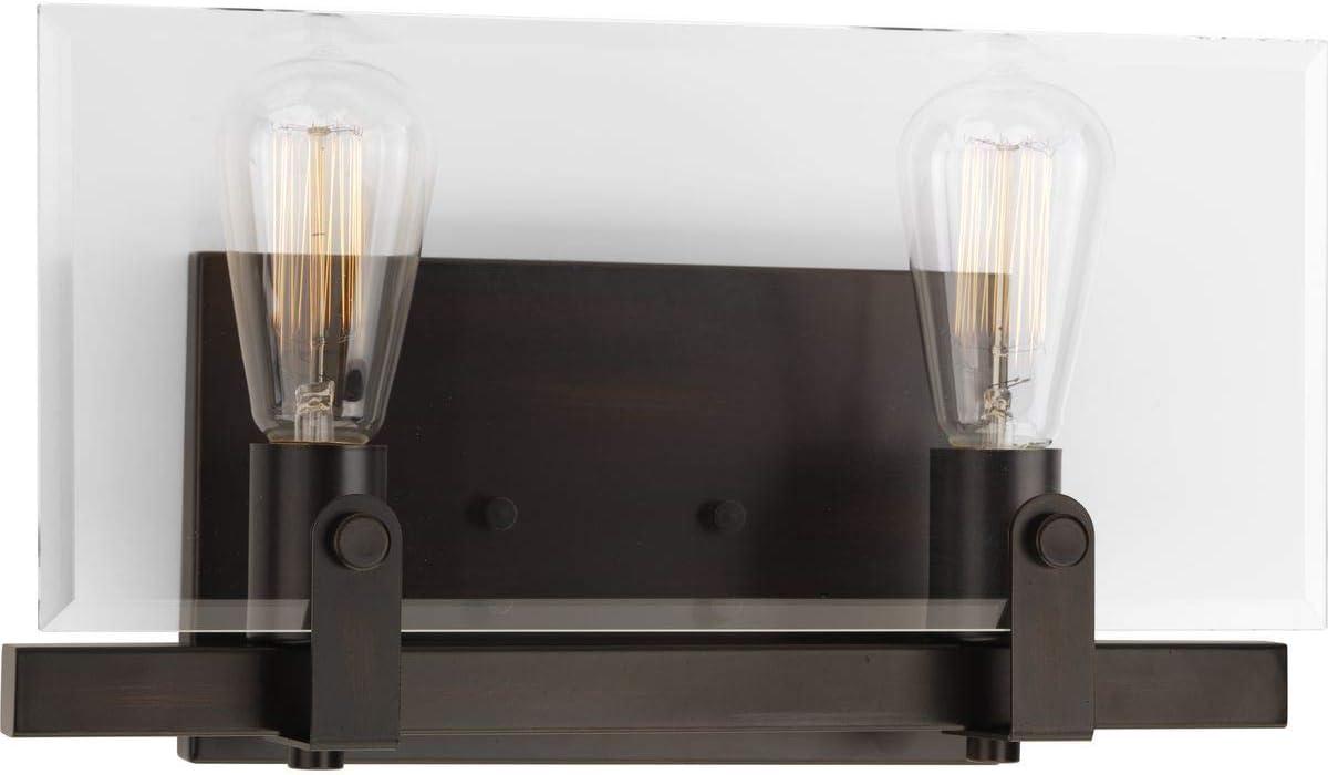 Progress Lighting Glayse 2-Light Bath & Vanity, Antique Bronze, Beveled Glass Shade
