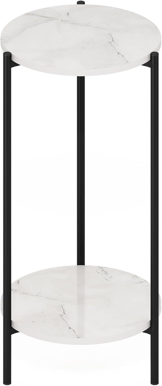 Furinno Besi 2-Tier Modern Tall Round Side End Table with Sturdy Metal Legs, Marble White