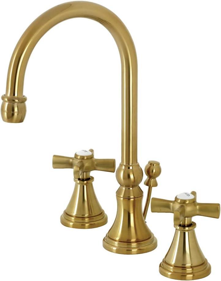 Kingston Brass Millennium Two-Handle 3-Hole Deck Mount Widespread Bathroom Faucet with Brass Pop-Up Drain