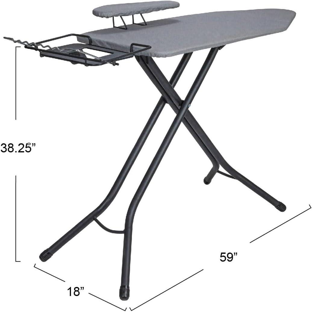 Household Essentials Wide Mega Ironing Board 4-Leg Matte Black Frame Gray Cover: Collapsible Metal, 59" x 18.75", 18.44 lbs